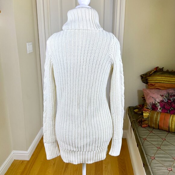 Gap Sweater Turtleneck Cable Knit Chunky Knit Ivory Fisherman (XS) - Picture 3 of 7